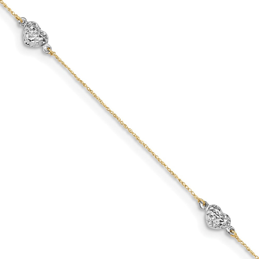 Tobillera de Corazón 14K Bicolor con 1 Pulgada de Extensión
