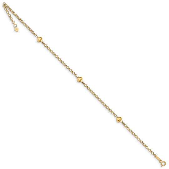 Tobillera de Corazón Puff de Oro Amarillo de 14K de 10 Pulgadas