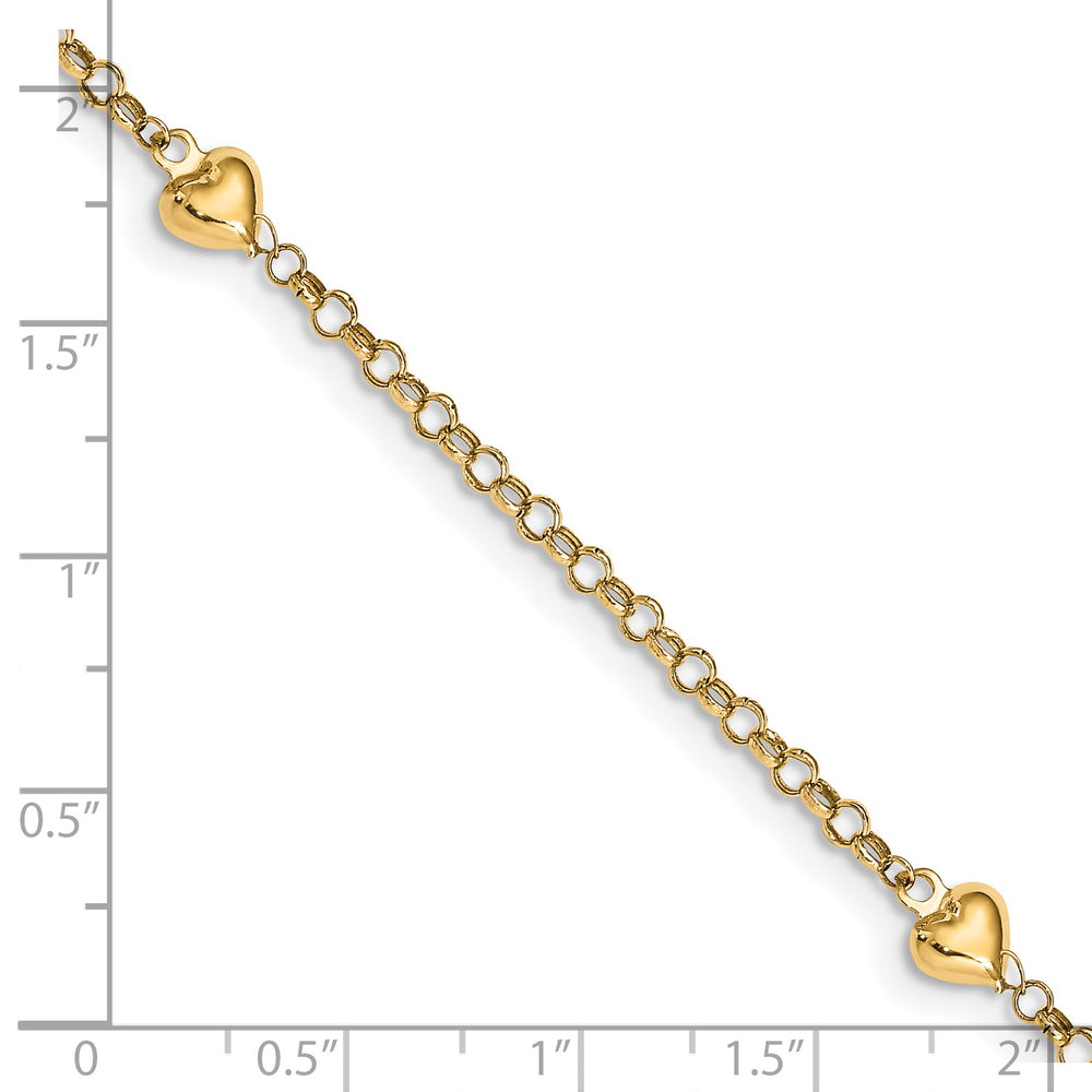 Tobillera de Corazón Puff de Oro Amarillo de 14K de 10 Pulgadas