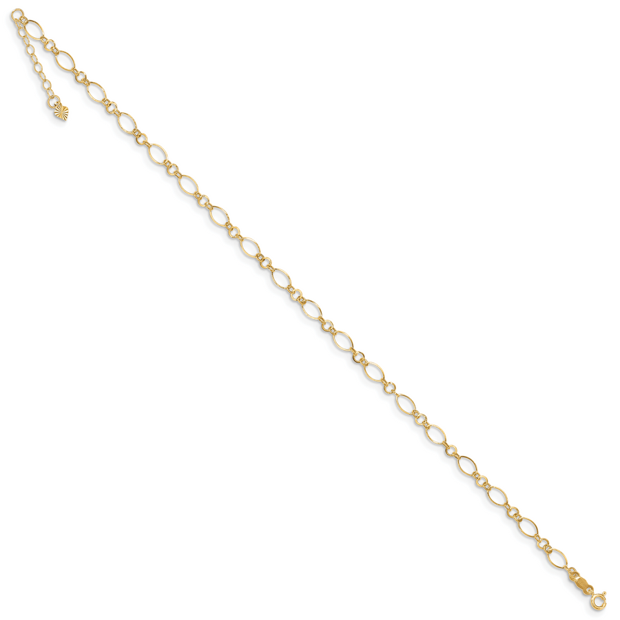 Tobillera de Oro Amarillo 14K, Enlace de Fantasía, 9 Pulgadas + 1 Pulgada de Extensión