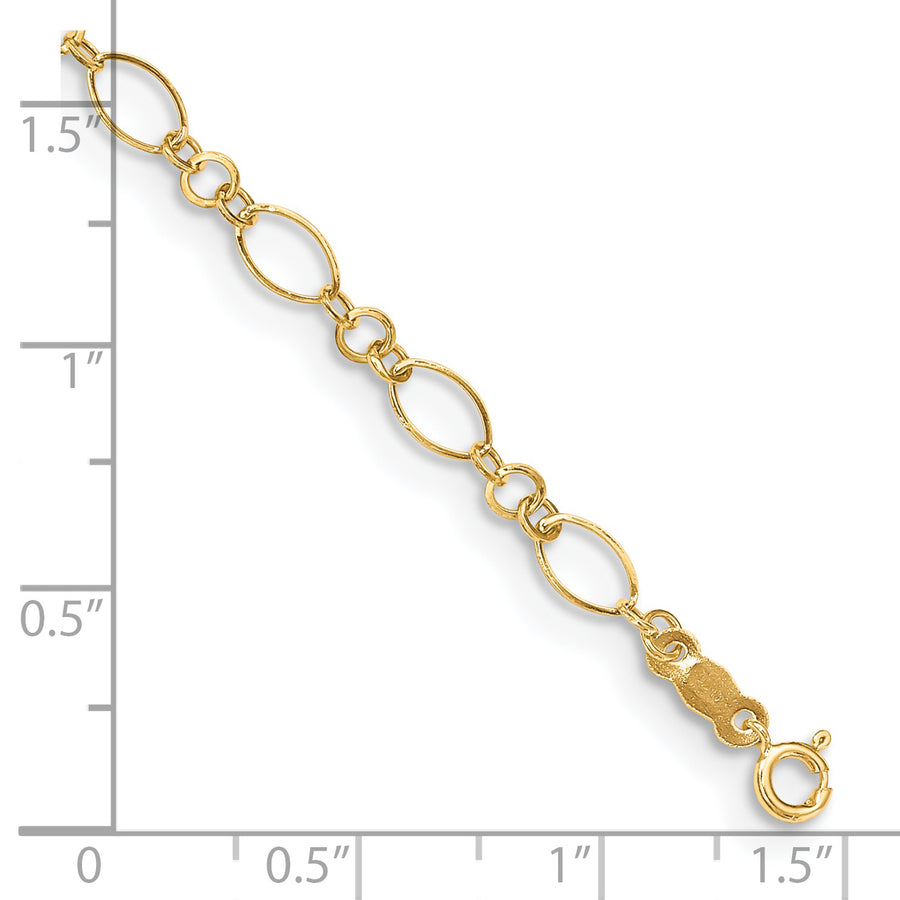 Tobillera de Oro Amarillo 14K, Enlace de Fantasía, 9 Pulgadas + 1 Pulgada de Extensión