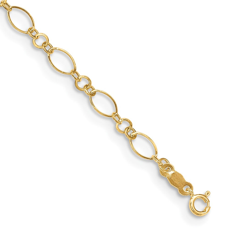 Tobillera de Oro Amarillo 14K, Enlace de Fantasía, 9 Pulgadas + 1 Pulgada de Extensión