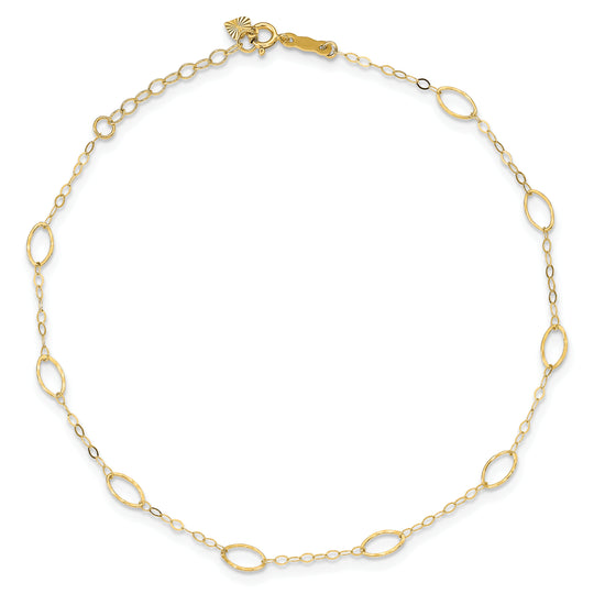 Tobillera de Formas Ovaladas de 14K con Extensión de 1 Pulgada de 10 Pulgadas