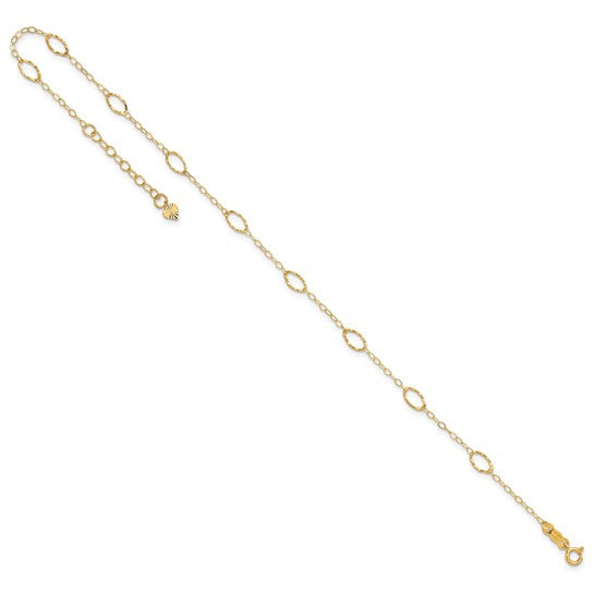 Tobillera de Formas Ovaladas de 14K con Extensión de 1 Pulgada de 10 Pulgadas
