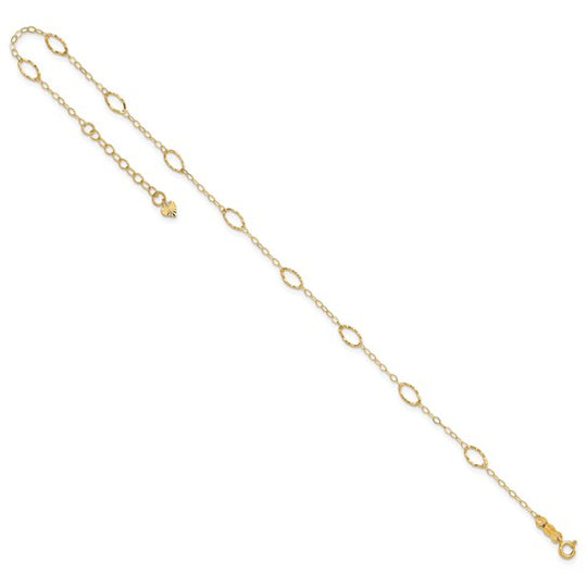 Tobillera de Formas Ovaladas de 14K con Extensión de 1 Pulgada de 10 Pulgadas