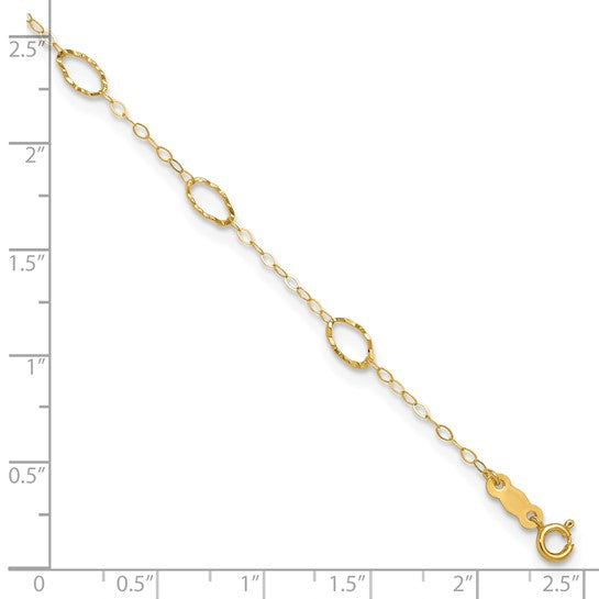 Tobillera de Formas Ovaladas de 14K con Extensión de 1 Pulgada de 10 Pulgadas