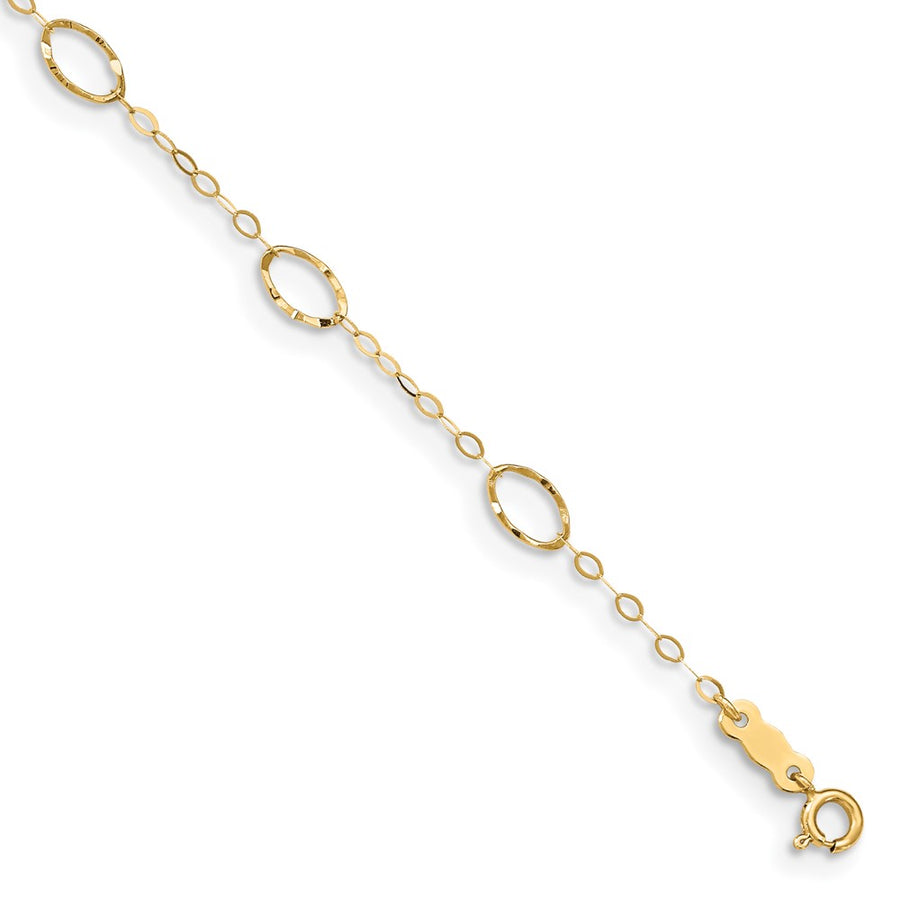 Tobillera de Oro Amarillo 14K con Formas Ovaladas de 9 Pulgadas + 1 Pulgada de Extensión