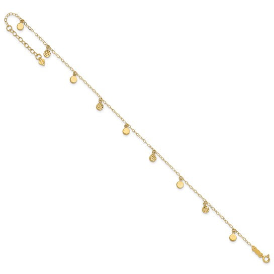 Tobillera Colgante Hueca en Círculo de 14K de 9 pulgadas con Extensión de 1 Pulgada