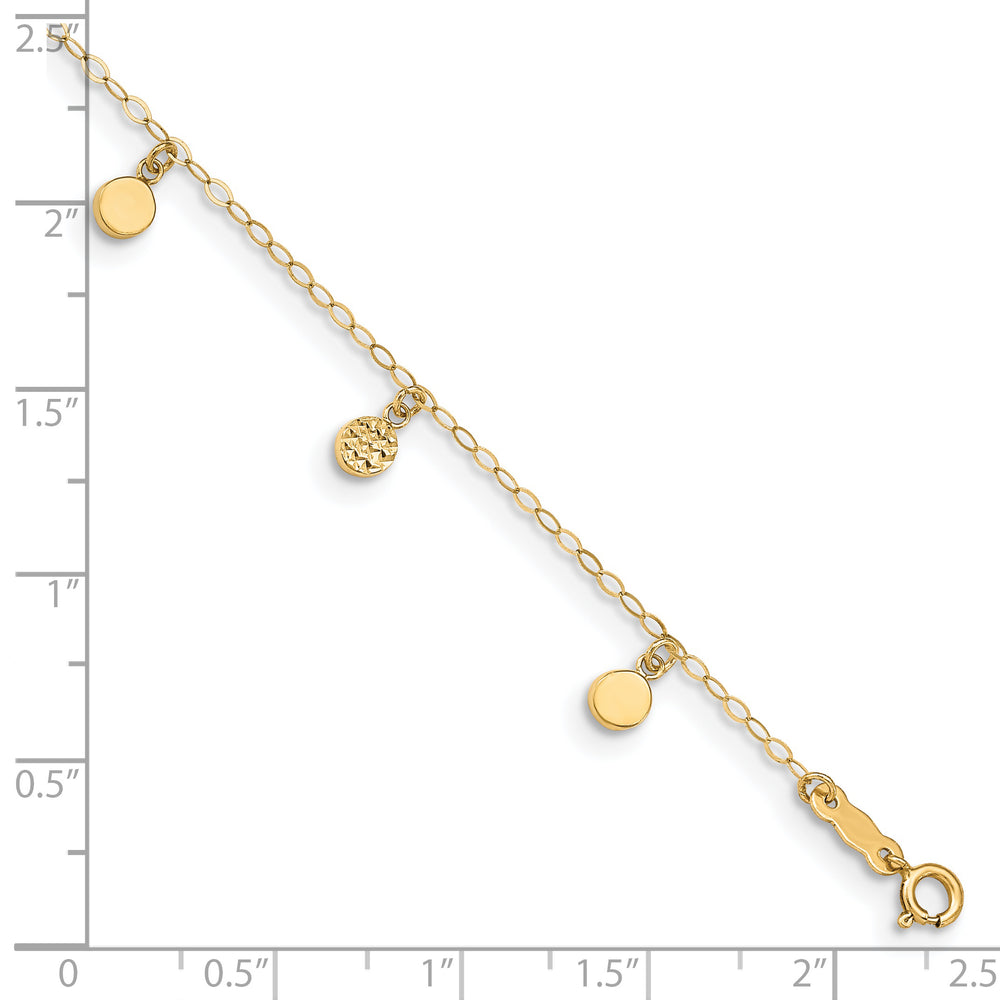 Tobillera Colgante Hueca en Círculo de 14K de 9 pulgadas con Extensión de 1 Pulgada