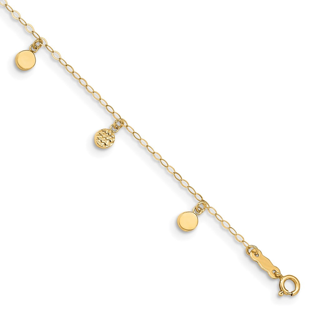 Tobillera Colgante Hueca en Círculo de 14K de 9 pulgadas con Extensión de 1 Pulgada