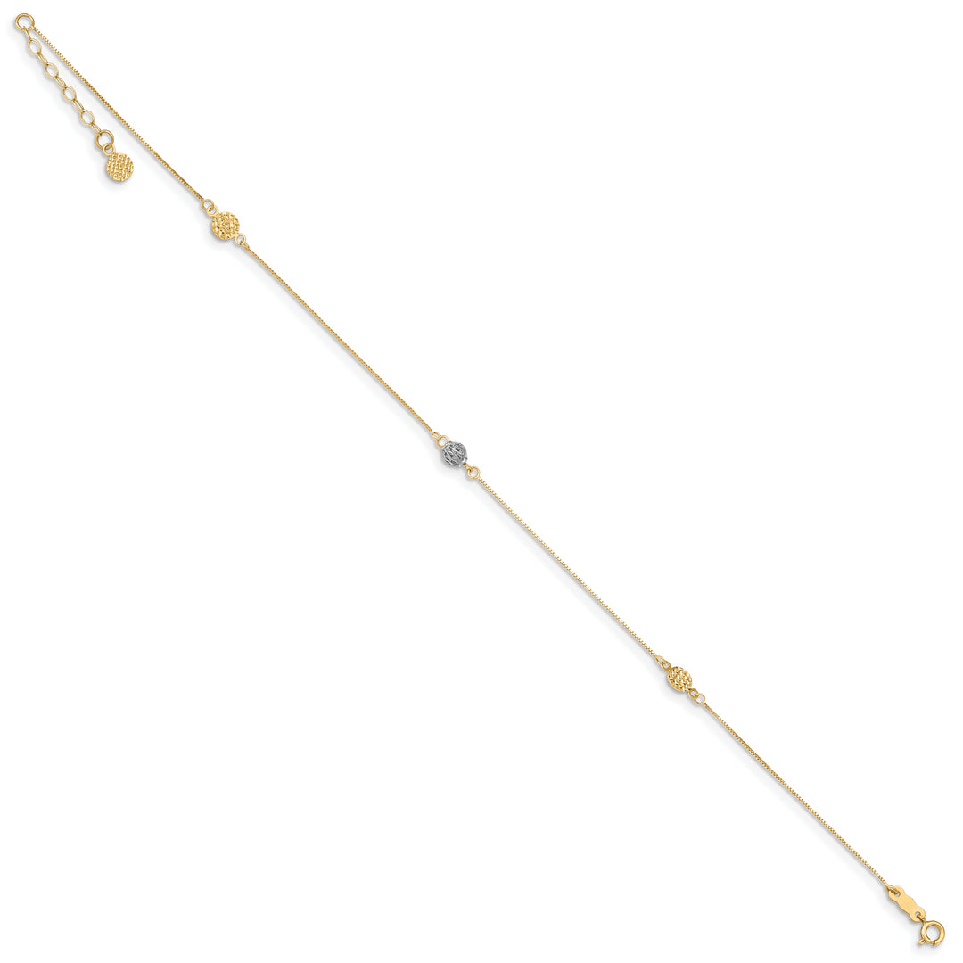 Tobillera Two-tone de 14K con Extensor de 1 Pulgada y Elementos Estampados
