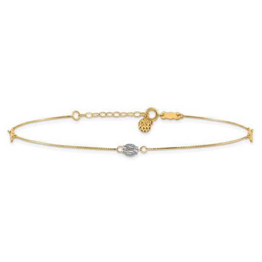 Tobillera Two-tone de 14K con Extensor de 1 Pulgada y Elementos Estampados