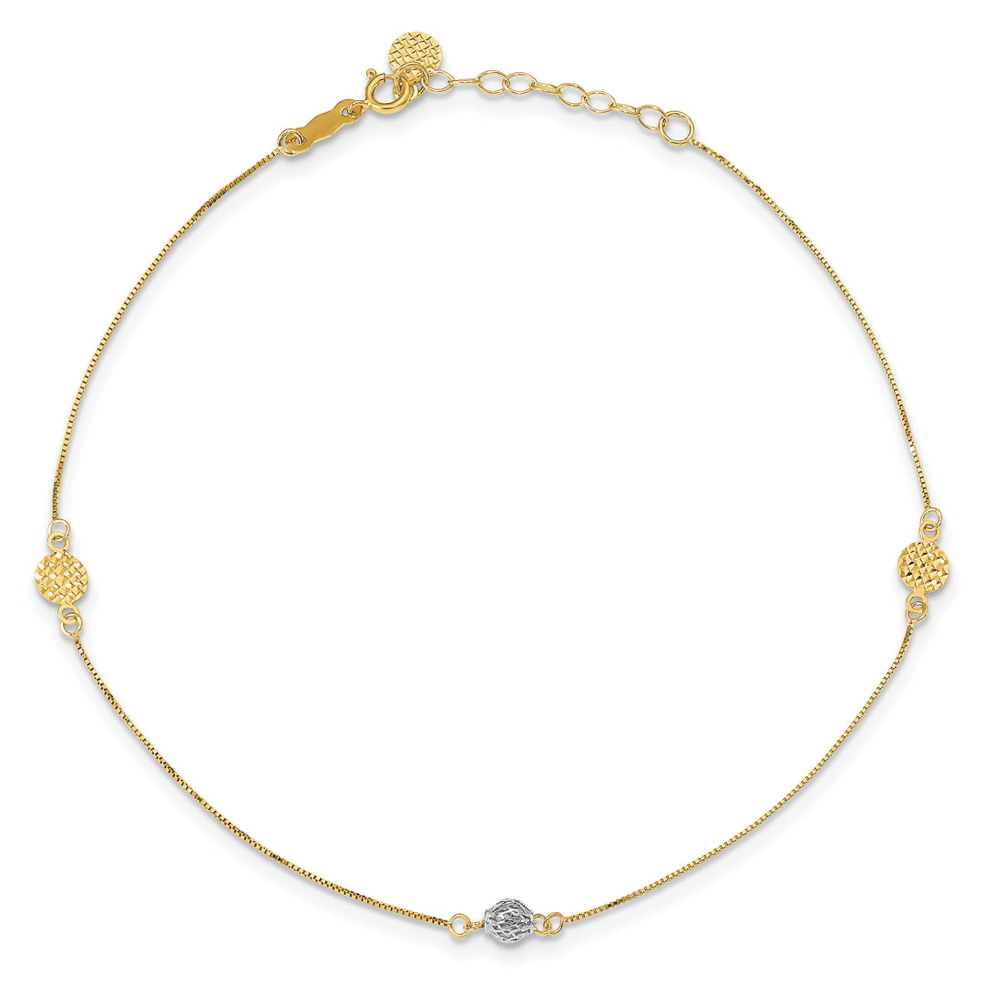 Tobillera Two-tone de 14K con Extensor de 1 Pulgada y Elementos Estampados