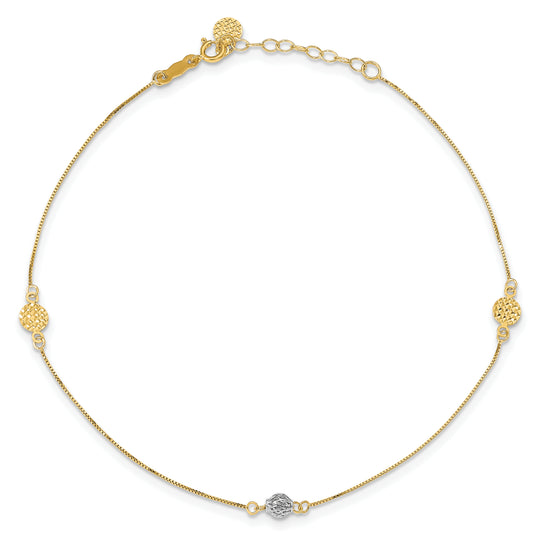 Tobillera Two-tone de 14K con Extensor de 1 Pulgada y Elementos Estampados