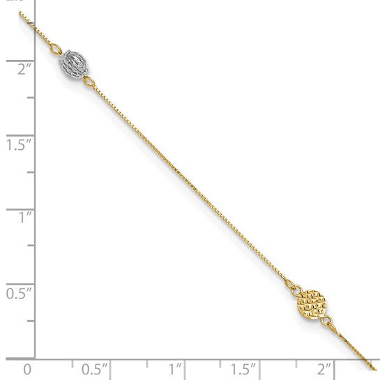Tobillera Two-tone de 14K con Extensor de 1 Pulgada y Elementos Estampados