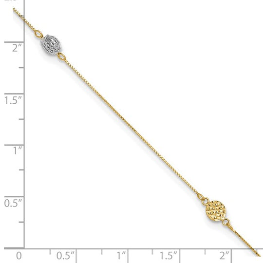 Tobillera Two-tone de 14K con Extensor de 1 Pulgada y Elementos Estampados