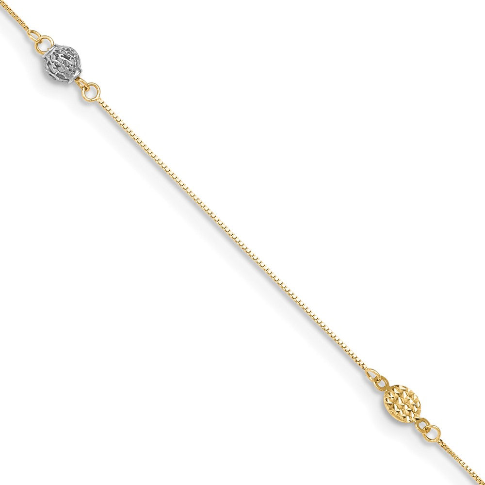 Tobillera Two-tone de 14K con Extensor de 1 Pulgada y Elementos Estampados