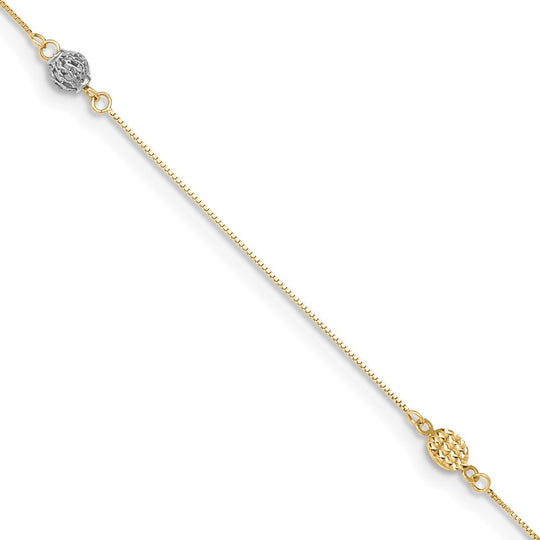 Tobillera Two-tone de 14K con Extensor de 1 Pulgada y Elementos Estampados