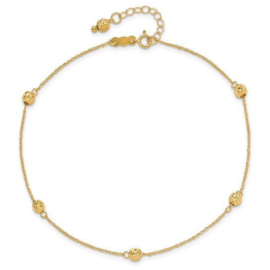 Tobillera de Oro Amarillo de 14K con Perlas Cortadas a Diamante con Extensión de 1 Pulgada