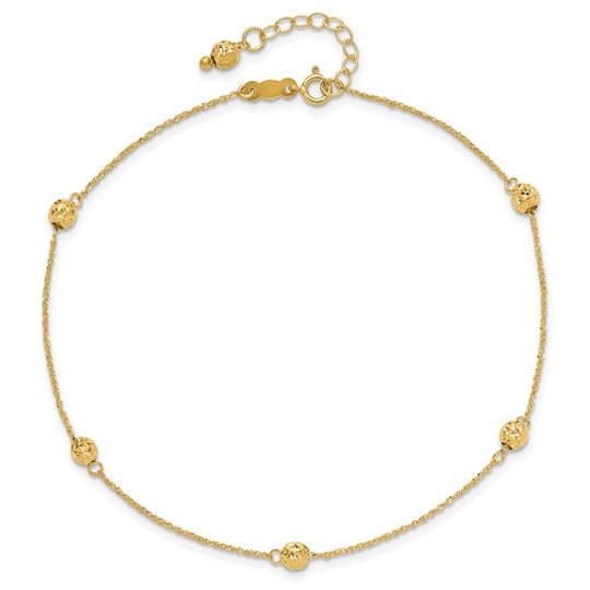 Tobillera de Oro Amarillo de 14K con Perlas Cortadas a Diamante con Extensión de 1 Pulgada