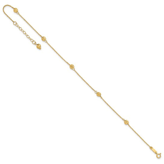 Tobillera de Oro Amarillo de 14K con Perlas Cortadas a Diamante con Extensión de 1 Pulgada