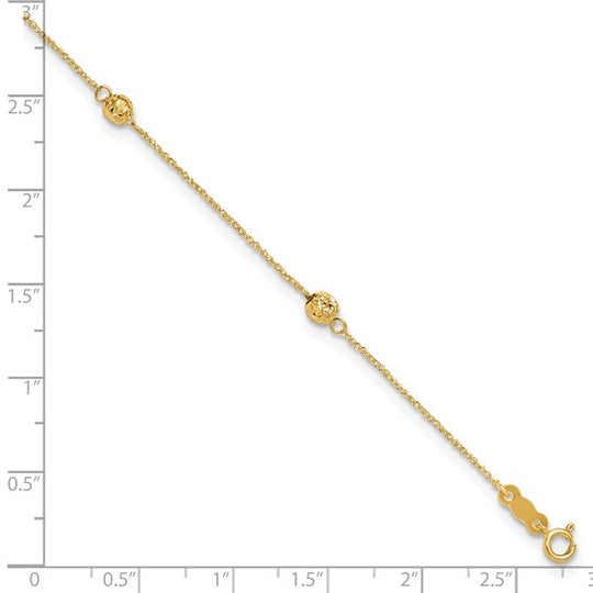 Tobillera de Oro Amarillo de 14K con Perlas Cortadas a Diamante con Extensión de 1 Pulgada