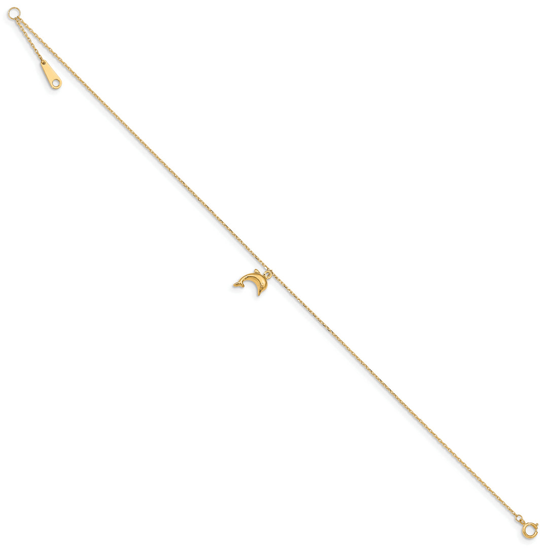 14K Gold Dolphin Charm Anklet 9 Inch + 1 Inch Extension 
