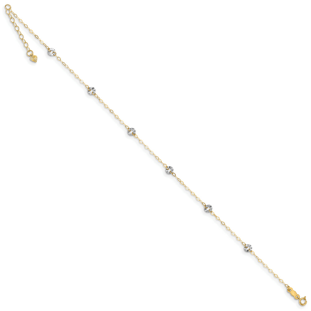 Tobillera de Cadena Ovalada Bicolor con Círculos Ondulados de 14K con Extensión de 1 Pulgada