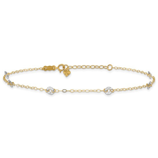 Tobillera de Cadena Ovalada Bicolor con Círculos Ondulados de 14K con Extensión de 1 Pulgada