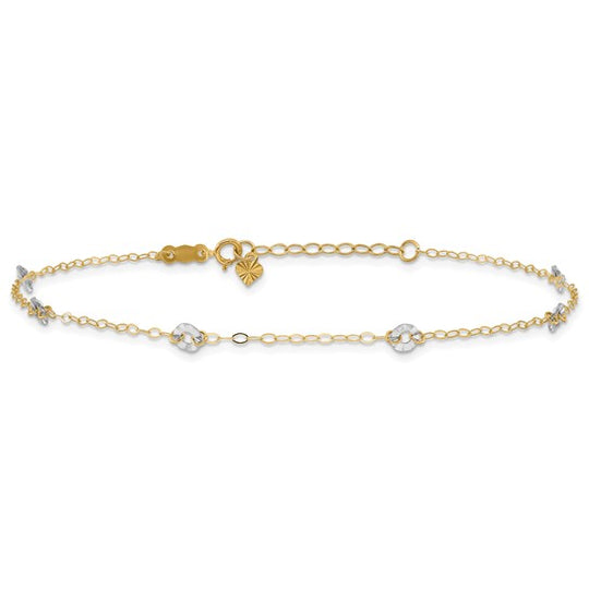Tobillera de Cadena Ovalada Bicolor con Círculos Ondulados de 14K con Extensión de 1 Pulgada