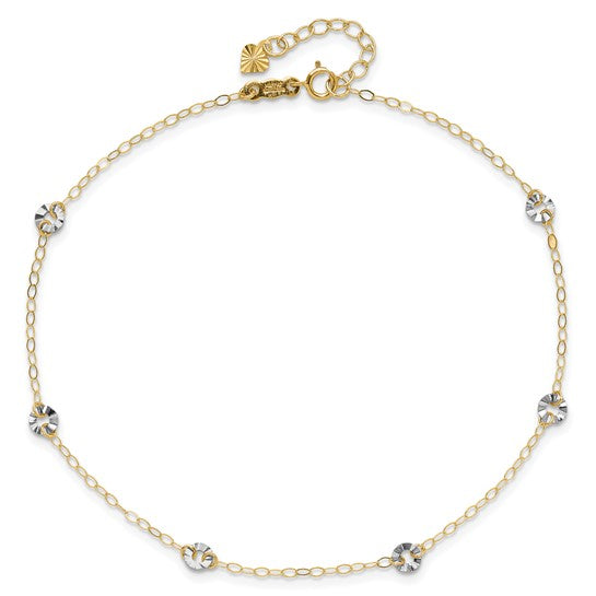 Tobillera de Cadena Ovalada Bicolor con Círculos Ondulados de 14K con Extensión de 1 Pulgada