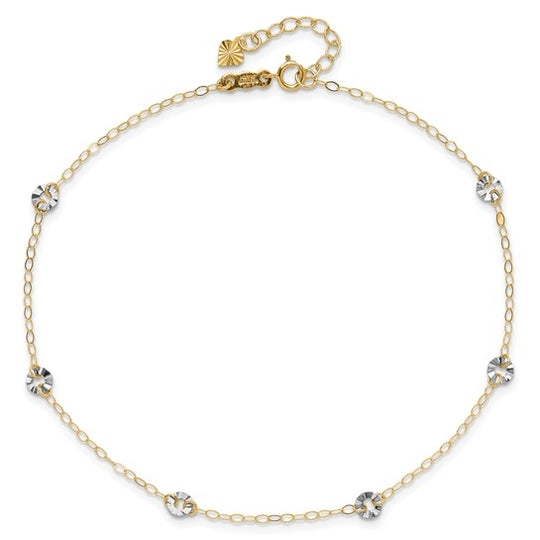 Tobillera de Cadena Ovalada Bicolor con Círculos Ondulados de 14K con Extensión de 1 Pulgada