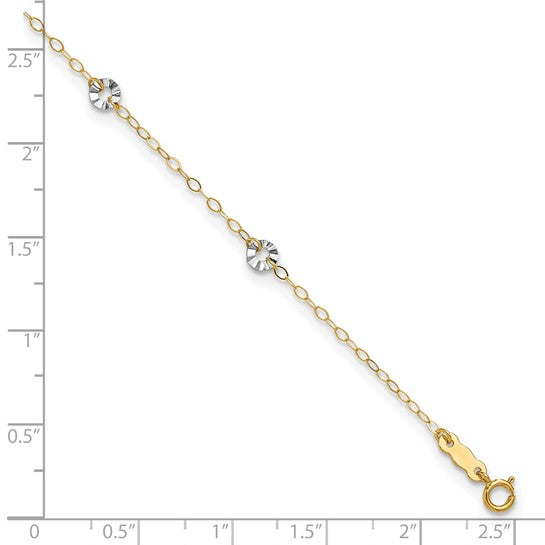 Tobillera de Cadena Ovalada Bicolor con Círculos Ondulados de 14K con Extensión de 1 Pulgada