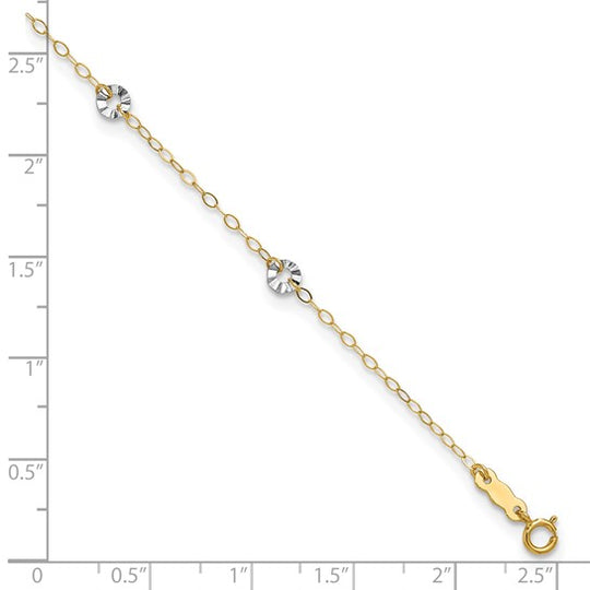 Tobillera de Cadena Ovalada Bicolor con Círculos Ondulados de 14K con Extensión de 1 Pulgada