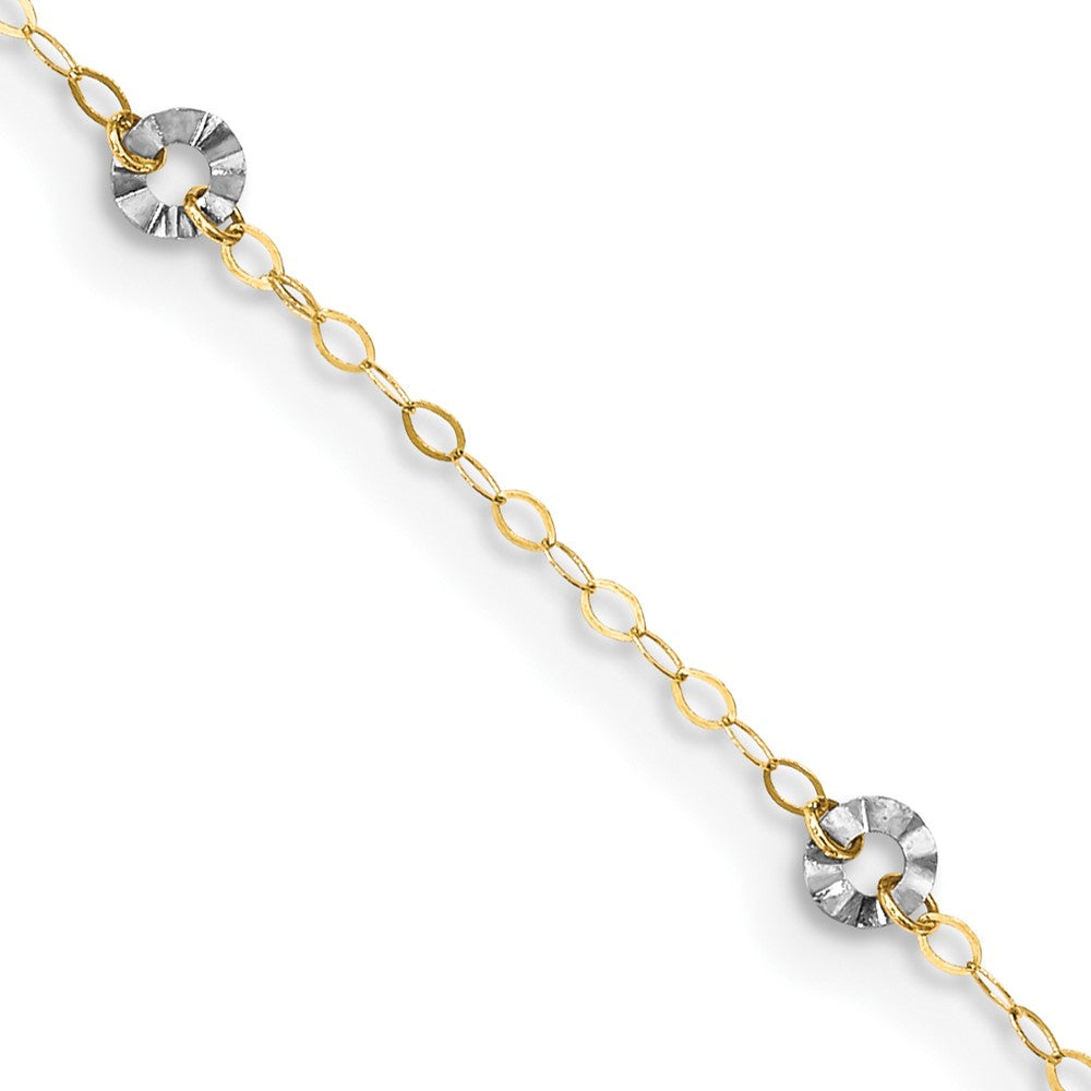 Tobillera de Cadena Ovalada Bicolor con Círculos Ondulados de 14K con Extensión de 1 Pulgada