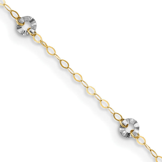Tobillera de Cadena Ovalada Bicolor con Círculos Ondulados de 14K con Extensión de 1 Pulgada