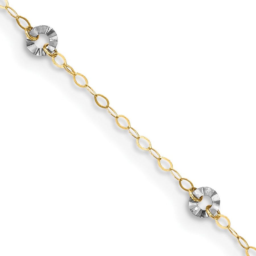 Tobillera de Cadena Ovalada Bicolor con Círculos Ondulados de 14K con Extensión de 1 Pulgada