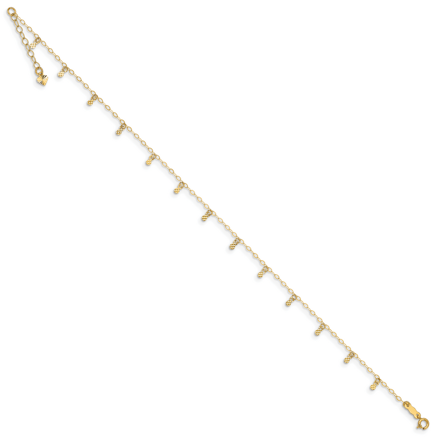 Tobillera de Oro Amarillo de 14K con Cadena Ovalada y Puntos Cortados en Diamante de 9 Pulgadas + 1 Pulgada de Extensión