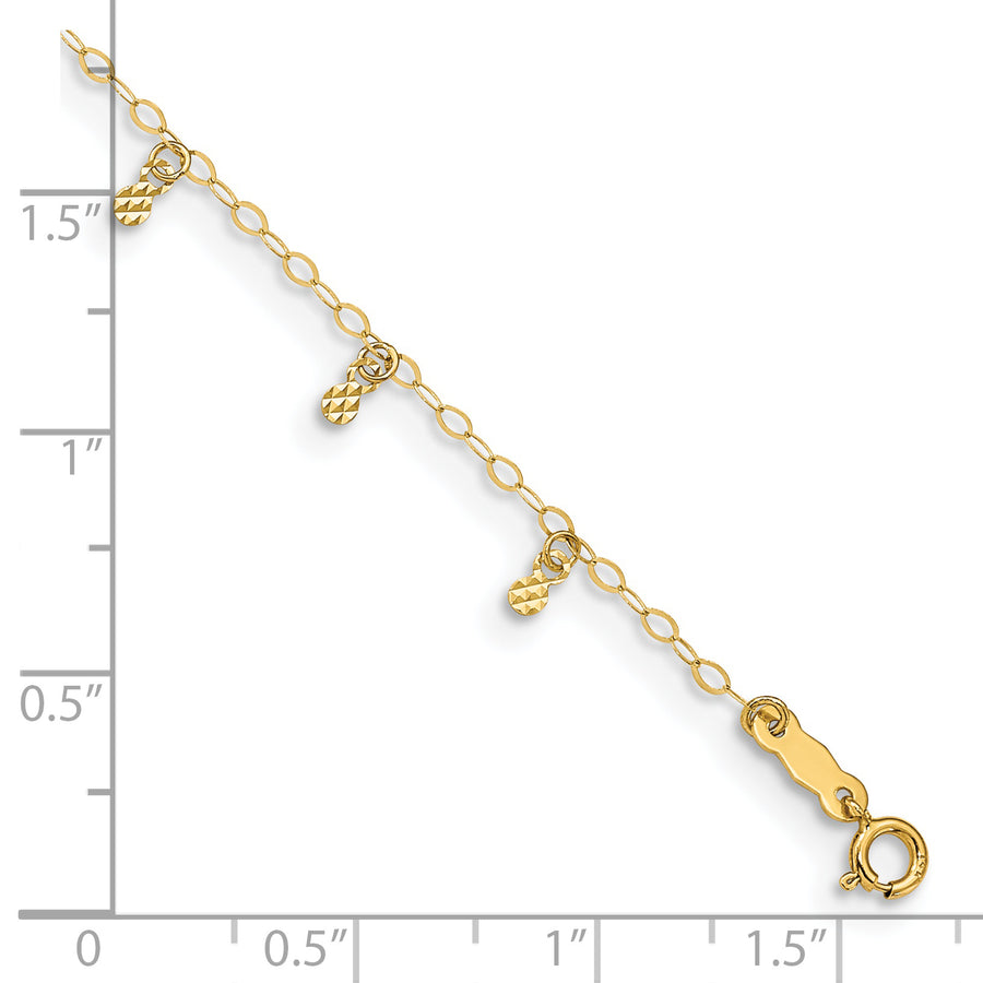 Tobillera de Oro Amarillo de 14K con Cadena Ovalada y Puntos Cortados en Diamante de 9 Pulgadas + 1 Pulgada de Extensión