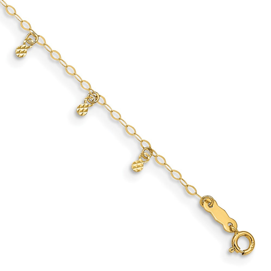 Tobillera de Oro Amarillo de 14K con Cadena Ovalada y Puntos Cortados en Diamante de 9 Pulgadas + 1 Pulgada de Extensión