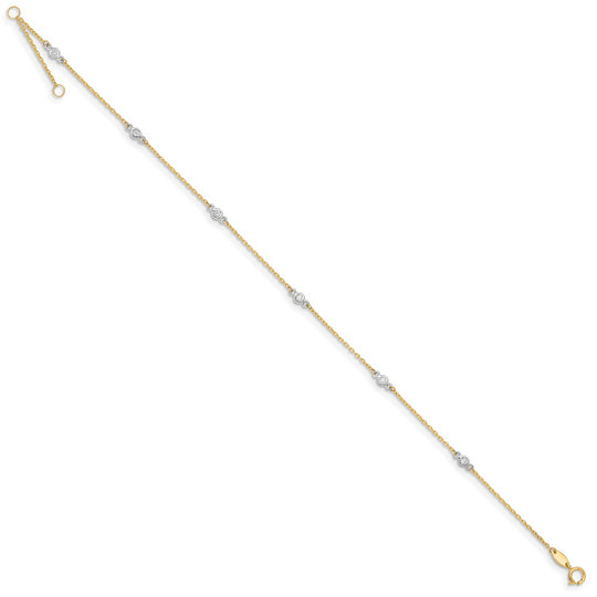 Tobillera de Oro de 14K Bicolor con Circonita Cúbica de 9 Pulgadas + Extensor de 1 Pulgada