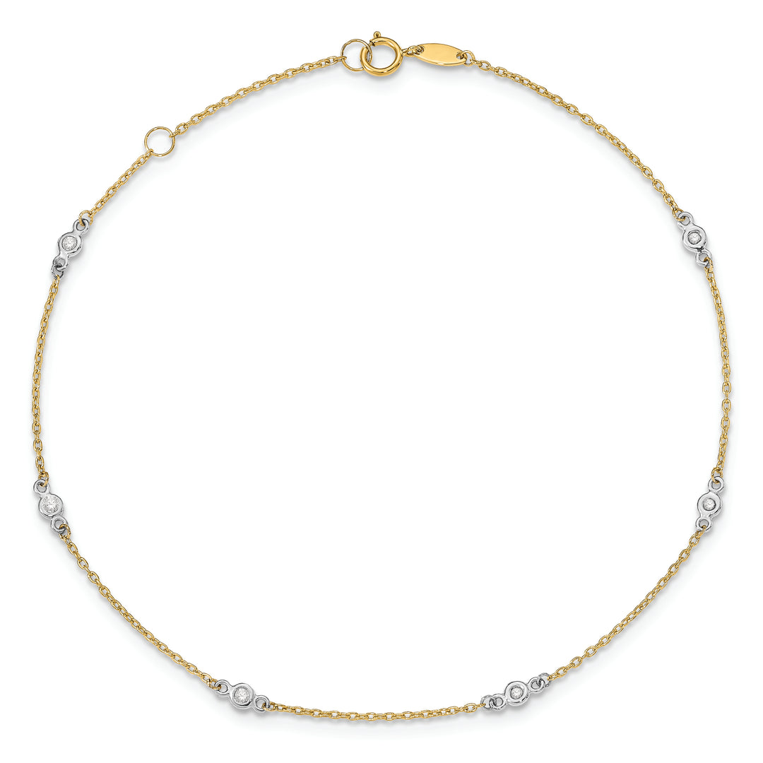 Tobillera de Oro de 14K Bicolor con Circonita Cúbica de 9 Pulgadas + Extensor de 1 Pulgada