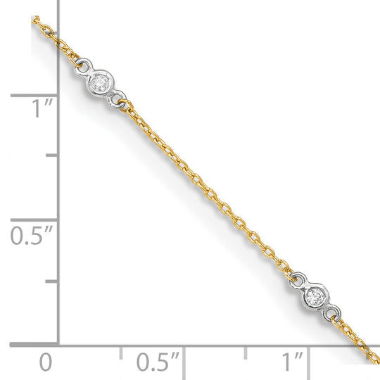 Tobillera de Oro de 14K Bicolor con Circonita Cúbica de 9 Pulgadas + Extensor de 1 Pulgada