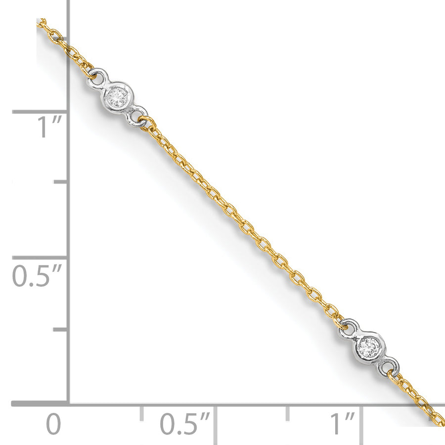 Tobillera de Oro de 14K Bicolor con Circonita Cúbica de 9 Pulgadas + Extensor de 1 Pulgada