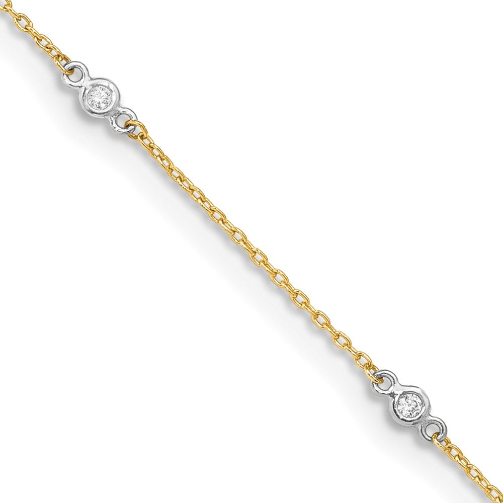 Tobillera de Oro de 14K Bicolor con Circonita Cúbica de 9 Pulgadas + Extensor de 1 Pulgada
