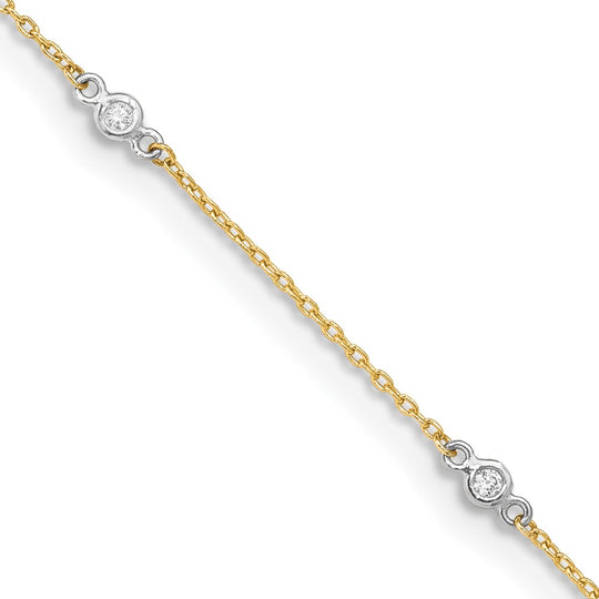 Tobillera de Oro de 14K Bicolor con Circonita Cúbica de 9 Pulgadas + Extensor de 1 Pulgada