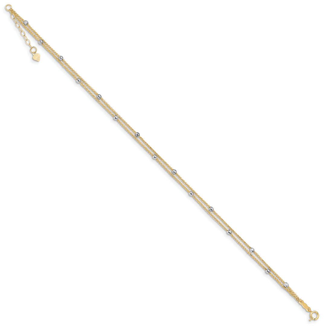Tobillera de Cadena Spiga en Dos Tonos con Perlas Espejo de 14K de 9 Pulgadas (más 1 Pulgada de Extensión)