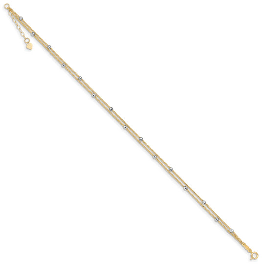 Tobillera de Cadena Spiga en Dos Tonos con Perlas Espejo de 14K de 9 Pulgadas (más 1 Pulgada de Extensión)