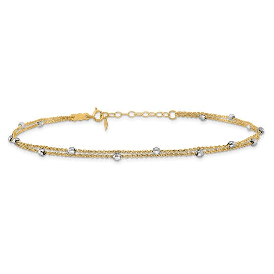 Tobillera de Cadena Spiga en Dos Tonos con Perlas Espejo de 14K de 9 Pulgadas (más 1 Pulgada de Extensión)