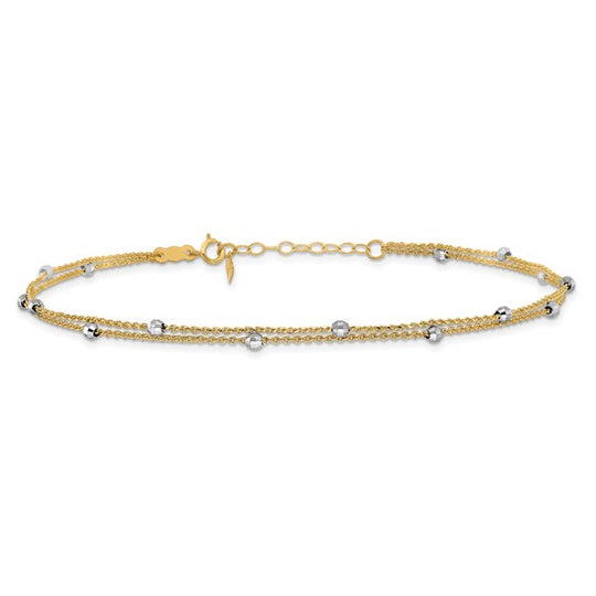 Tobillera de Cadena Spiga en Dos Tonos con Perlas Espejo de 14K de 9 Pulgadas (más 1 Pulgada de Extensión)